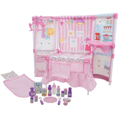 509 Crew BnB Pink Doll Furniture Set, Includes 14 in. Baby Doll, Built-In High Chair and Playard and Accessories
