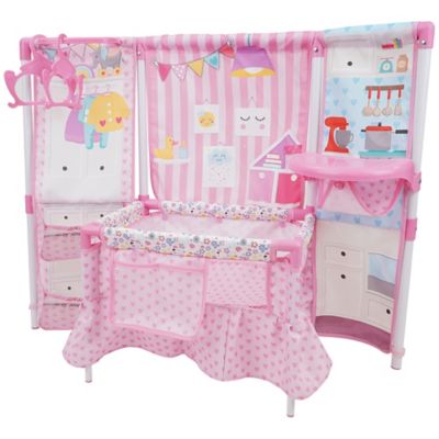 Image showing  Kids' BnB Doll Furniture Set with 14 in. Baby Doll, High Chair, Playard and Accessories, Pink