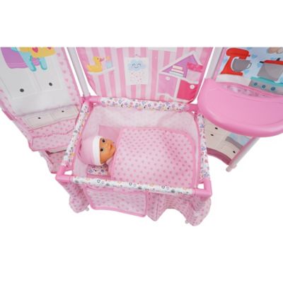 Image showing  Kids' BnB Doll Furniture Set with 14 in. Baby Doll, High Chair, Playard and Accessories, Pink