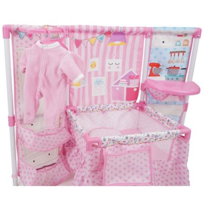 Image showing  Kids' BnB Doll Furniture Set with 14 in. Baby Doll, High Chair, Playard and Accessories, Pink