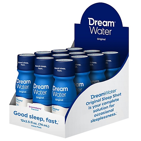 Dream Water Sleep Aid, GABA, Melatonin, 5-HTP, 2.5 oz. Shot, Snoozeberry, 12 ct., 10112.12.2.1A