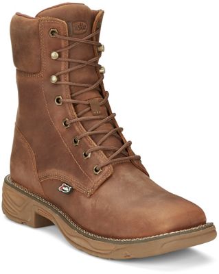 Justin Men's Square Toe Rush Waterproof Lace-Up Work Boots, 8 in.