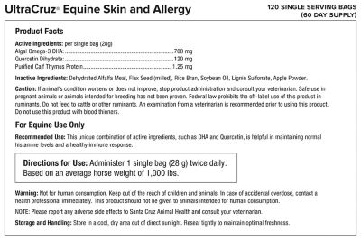 Image showing  Equine Skin and Allergy Supplements for Horses, 120 Singles, Pellets, 60-Day Supply