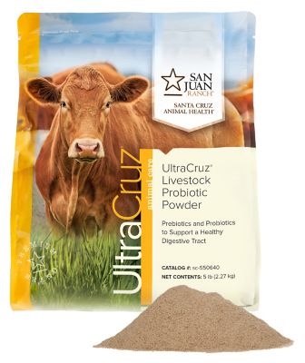 UltraCruz Livestock Probiotic Supplement for Cattle, Goats, Sheep and Pigs, 5 lb., powder, 150 day supply I have one goat with a particularly sensitive digestive system when I switch hay bales etc and the probiotic supplement has really helped with this, plus he loves getting his dose each morning!