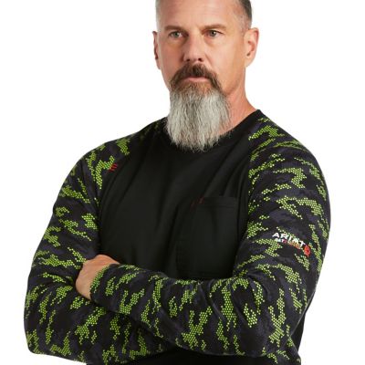Image showing  Men's FR Stretch Camo Baseball Long-Sleeve Work T-Shirt