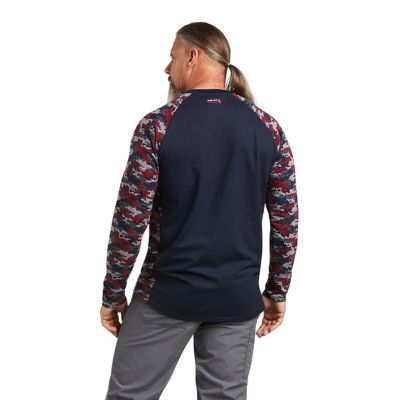 Image showing  Men's FR Stretch Camo Baseball Long-Sleeve Work T-Shirt