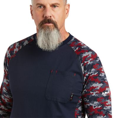 Image showing  Men's FR Stretch Camo Baseball Long-Sleeve Work T-Shirt