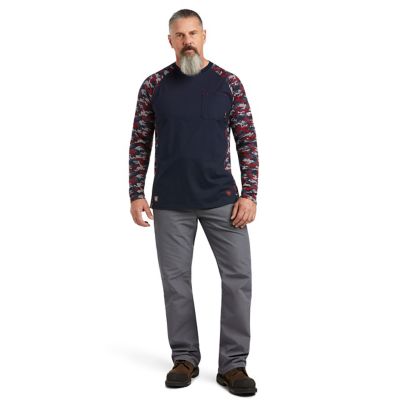 Image showing  Men's FR Stretch Camo Baseball Long-Sleeve Work T-Shirt