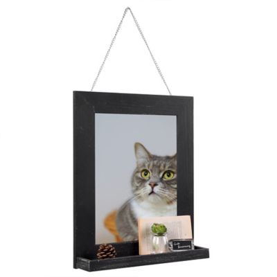 Edgewood 20 in. x 16 in. Solid Wood Framed Decorative Wall Mirror with Shelf, Black