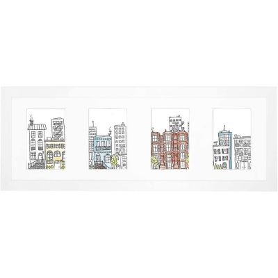 Edgewood 10 in. x 26 in. Parkwood Collage Picture Frame with 4 Openings, Real Glass Wood Mat, White