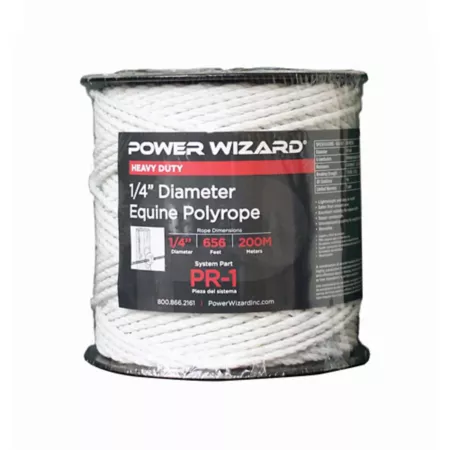 Power Wizard 1/4 in x 656 ft Poly Rope Electric Fence Line Electric Fence Chargers