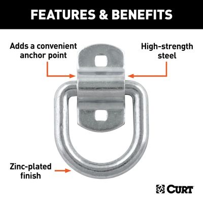 Image showing  3 in. x 3 in. 3,600 lb. Capacity Surface-Mount Tie-Down D-Ring, Clear Zinc