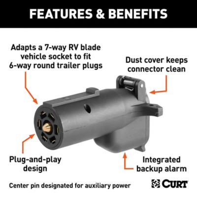 Image showing  Adapter with Alarm (7-Way RV Blade to 6-Way Round Trailer, Center Pin Auxiliary), 57726