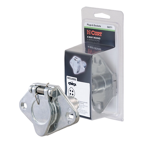 CURT 4-Way Round Connector Socket (Vehicle Side, Packaged), 58071