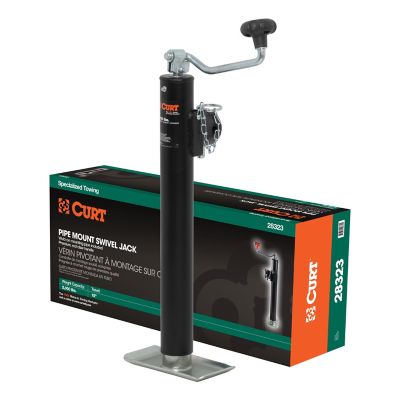 CURT Pipe-Mount Swivel Jack with Top Handle (2,000 lb., 15 in. Travel, Packaged), 28323