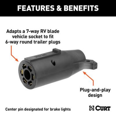 Image showing  Electrical Adapter (7-Way RV Blade to 6-Way Round Trailer, Center Pin Brake), 57660