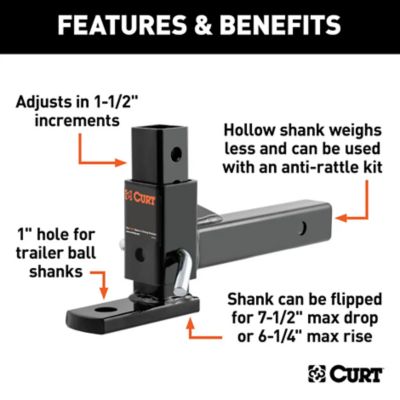 Image showing  2 in. Shank Adjustable Ball Mount, 7-1/2 in. Drop, 500 lb. Capacity