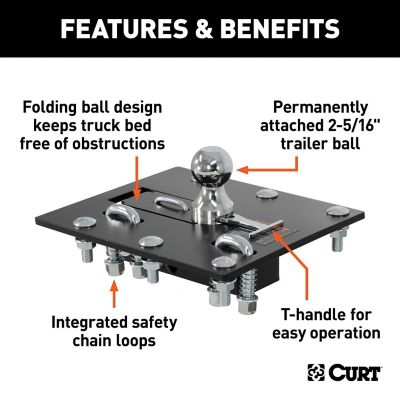 Image showing  30,000 lb. Capacity Over-Bed Folding Ball Gooseneck Hitch for 2000 GMC K3500 8 ft. Bed