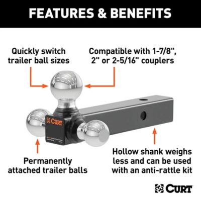 Image showing  2 in. Shank Multi-Ball Mount with 1-7/8 in., 2 in. and 2-5/16 in. Chrome Balls, 500/750/1,000 lb. Capacity, 45001