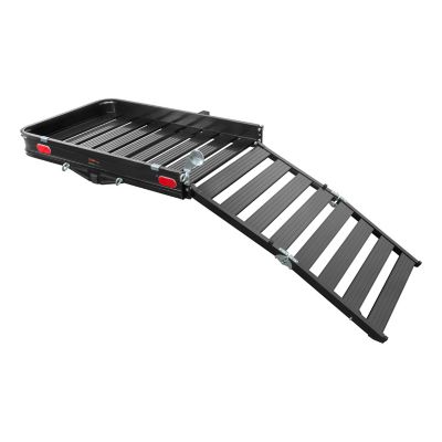 CURT 50 in. x 30 in. Black Aluminum Hitch Cargo Carrier with Ramp (Folding 2 in. Shank), 18112