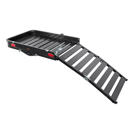 CURT 500 lb Aluminum Hitch Cargo Rack 50 in x 30 in with Ramp 2 in Folding Stem Black Hitch Cargo Carriers