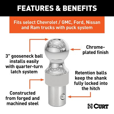 Image showing  OEM Puck System 3 in. Gooseneck Ball, Chevrolet, Ford, GMC, Nissan, Ram, 30K