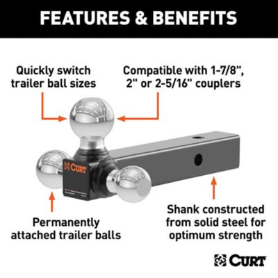 Image showing  2 in. Shank Multi-Ball Mount with 1-7/8 in., 2 in. and 2-5/16 in. Chrome Balls, 500/750/1,000 lb. Capacity, 45655
