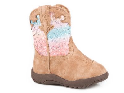 Roper Youth Unisex Bumps Tan Faux Leather Cowboy Boots
