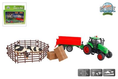 Kids Globe Farm Playset Tractor with Trailer and Accessories, 1:32 Scale, KG510727
