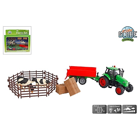 Kids Globe Farm Playset Tractor with Trailer and Accessories, 1:32 Scale, KG510727