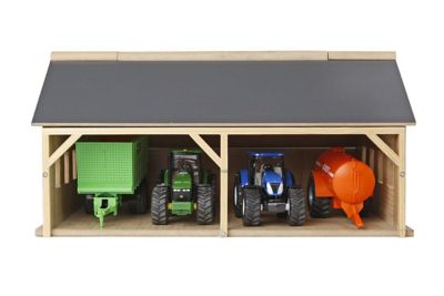Kids Globe Wooden Farm Shed Toy for 4 Tractors, 1:50 Scale, KG610047