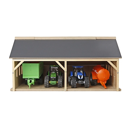 Kids Globe Wooden Farm Shed Toy for 4 Tractors, 1:50 Scale, KG610047