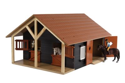 Kids Globe 1:24 Scale Wooden Horse Stable Toy, Includes 2 Stalls and Workshop KG610167