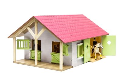 Kids Globe Wooden Horse Stable Toy 2 Stalls and Workshop, 1:24 Scale, KG610168