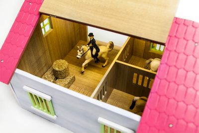 Image showing  Wooden Horse Stable Toy Set, 2 Stalls and Workshop, 1:24 Scale