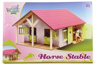 Image showing  Wooden Horse Stable Toy Set, 2 Stalls and Workshop, 1:24 Scale