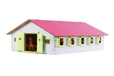 Kids Globe 1:32 Scale Wooden Horse Stable Toy, Includes 9 Stalls, Pink