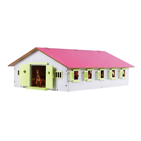 Kids Globe 1:32 Scale Wooden Horse Stable Toy, Includes 9 Stalls, Pink KG610188