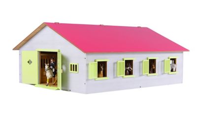 Kids Globe 1:24 Scale Wooden Horse Stable Toy, Includes 7 Stalls, Pink KG610189