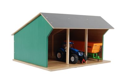 Kids Globe Wooden Farm Shed Toy for 3 Tractors, 1:32 Scale, KG610192