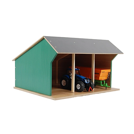 Kids Globe Wooden Farm Shed Toy for 3 Tractors, 1:32 Scale, KG610192