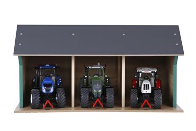 Image showing  Wooden Farm Shed Toy for 3 Tractors, 1:32 Scale, Green
