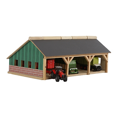 Kids Globe Wooden Farm Shed Toy for 3 Tractors, 1:87 Scale, KG610491