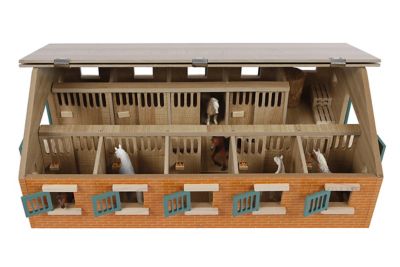 Image showing 1 th Kids Globe 1:32 Scale Wooden Horse Stable Toy, Includes 9 Stalls, Brick