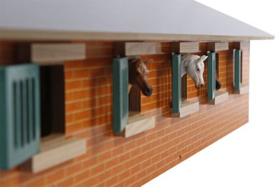 Image showing 2 th Kids Globe 1:32 Scale Wooden Horse Stable Toy, Includes 9 Stalls, Brick