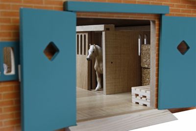 Image showing 3 th Kids Globe 1:32 Scale Wooden Horse Stable Toy, Includes 9 Stalls, Brick