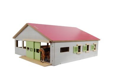 Kids Globe 1:32 Scale Wooden Horse Stable Toy, Includes 3 Stalls and Indoor Arena, Pink KG610271
