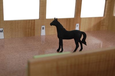 Image showing  1:32 Scale Wooden Horse Stable Toy, Includes 3 Stalls and Indoor Arena, Pink