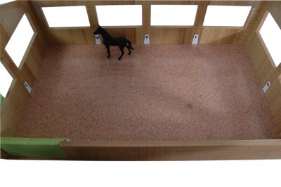 Image showing  1:32 Scale Wooden Horse Stable Toy, Includes 3 Stalls and Indoor Arena, Pink