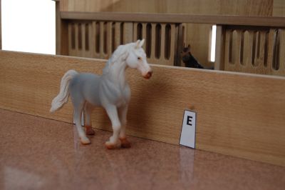 Image showing  1:32 Scale Wooden Horse Stable Toy, Includes 3 Stalls and Indoor Arena, Pink